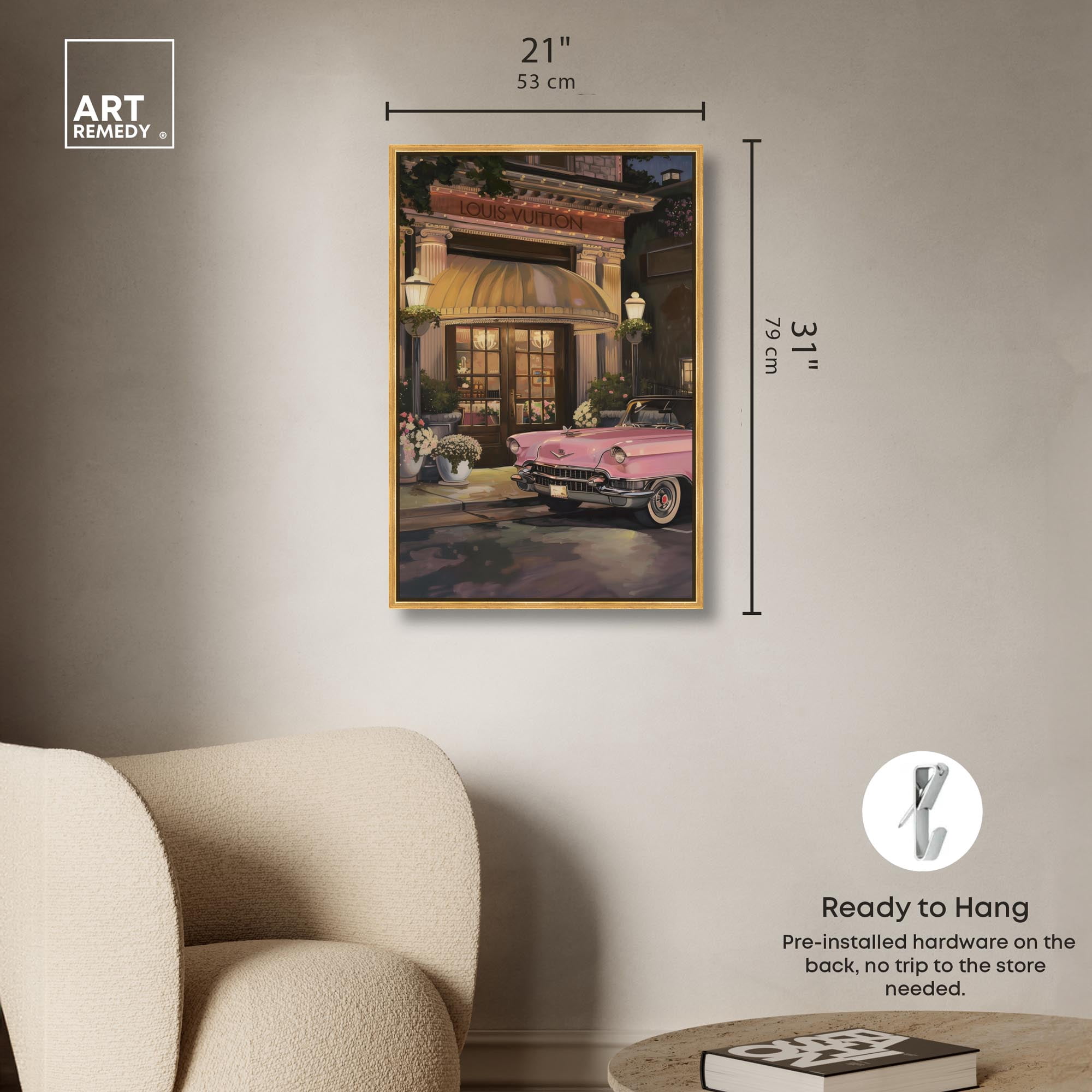 Classic Car Store Visit Canvas Fashion Art Prints by Art Remedy, Gold Frame, 20 x 30