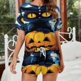 thumbnail image 2 of Halloween Scary Night Full Moon Women's Ruffle Short Sleeve Tops And Shorts Cute Peeps Bunny Pajamas Sets, 2 of 7