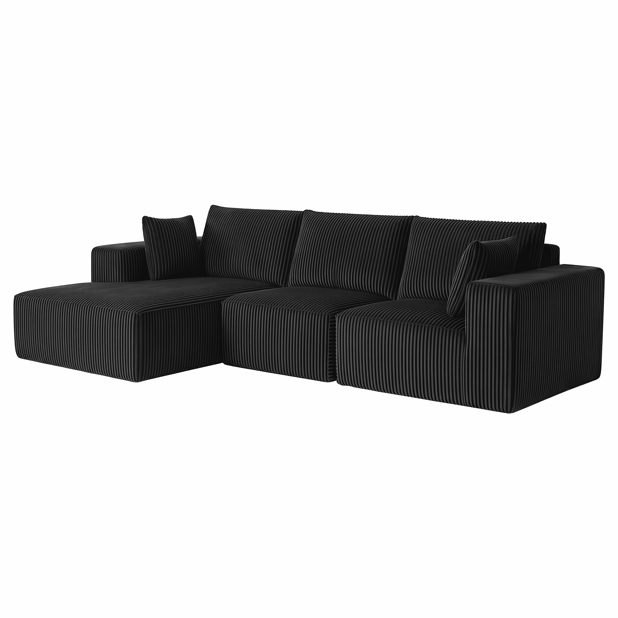 Leumius Modular Sectional Sofa,Cloud Sectional Couch with Deep Seat,Modern L-Shape Sofa with Chaise,Upholstered Boneless Couch for Living Room,Corduroy,Black