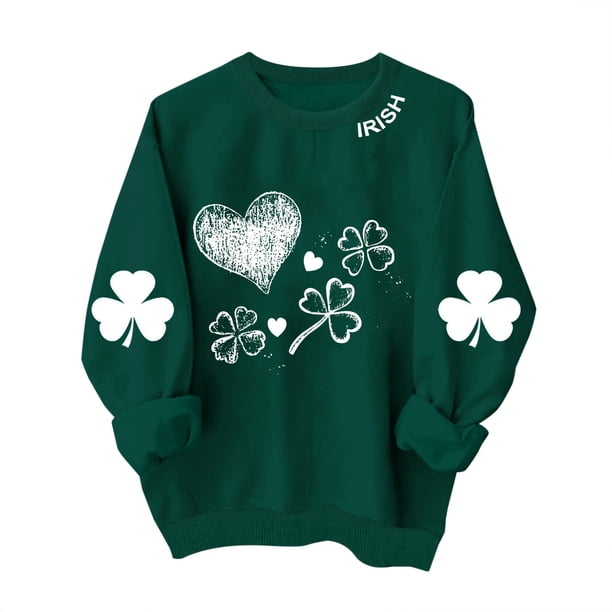 Camiseta Impresa Del Día de San Patricio de Manga Larga de las Mujeres, Sudadera de Cuello Tripulado para las Vacaciones de Invierno