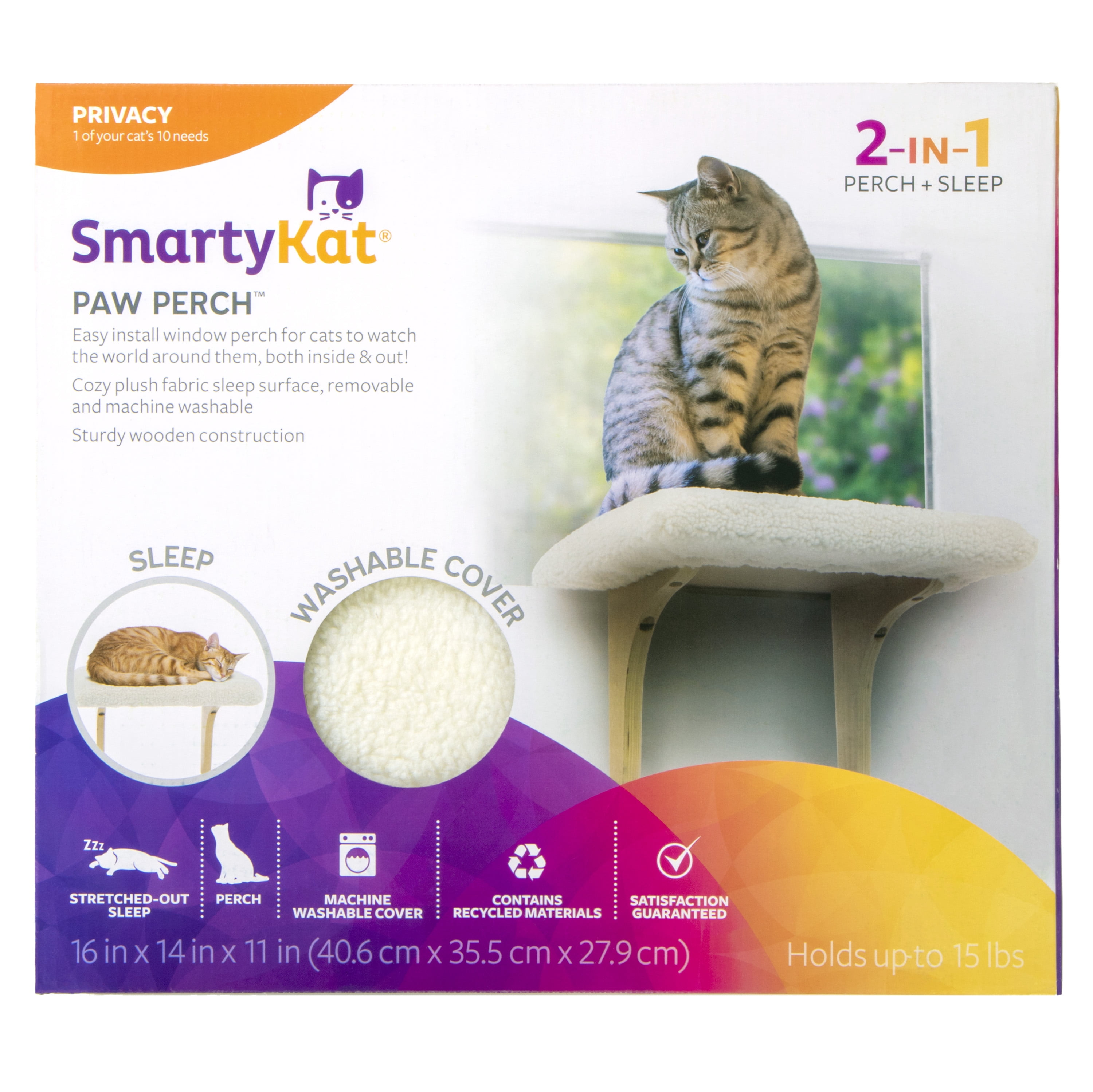 (3 pack) (3 pack) SmartyKat Paw Perch Padded Perch for Indoor Cats & Kittens Up to 15 Pounds, Easy Install, All Lifestages, Machine Washable Sherpa Cover, Cream