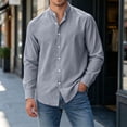 thumbnail image 4 of Gamivast Dress Shirts for Men Stand Collarlong Sleeve Button Down Blouses Casual Slim Fit Solid Tops Lightweight Work Office Outfits Gray M, 4 of 6