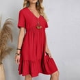 thumbnail image 7 of Ichuanyi Dresses for Women, Fall Fashion Women Summer Casual V-Neck Solid 3/4 Sleeve Loose Dress, 7 of 7