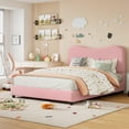 thumbnail image 1 of QinaQin Velvet Upholstered Platform Bed Frame with a Loop Pile Headboard, Rounded Corners, Sturdy and Low Profile, High-Strength Wooden Slats, Quiet Operation, and Easy Assembly, 1 of 8