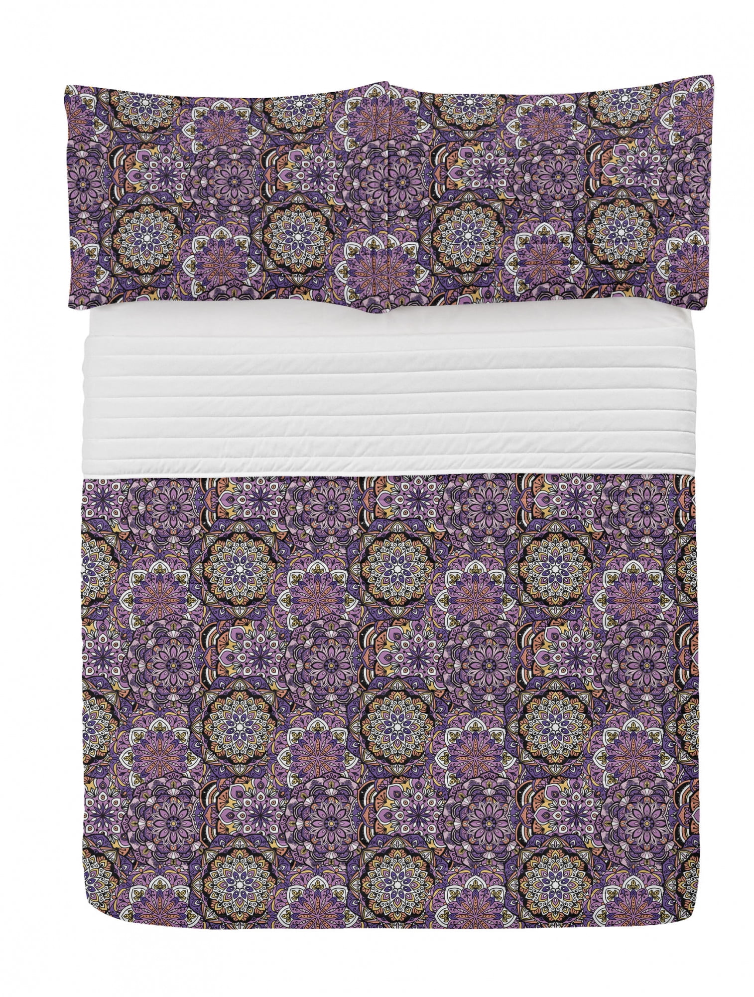 Flower Microfiber Bedspread Set, Arabic Lace Geometric Shapes form