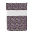 thumbnail image 1 of Flower Microfiber Bedspread Set, Arabic Lace Geometric Shapes form Floral Mandala Illustration Ethnic, Soft Bedding Set with Pillow Shams & Comforter, 3 Sizes, Sand Brown White Purple, by Ambesonne, 1 of 1