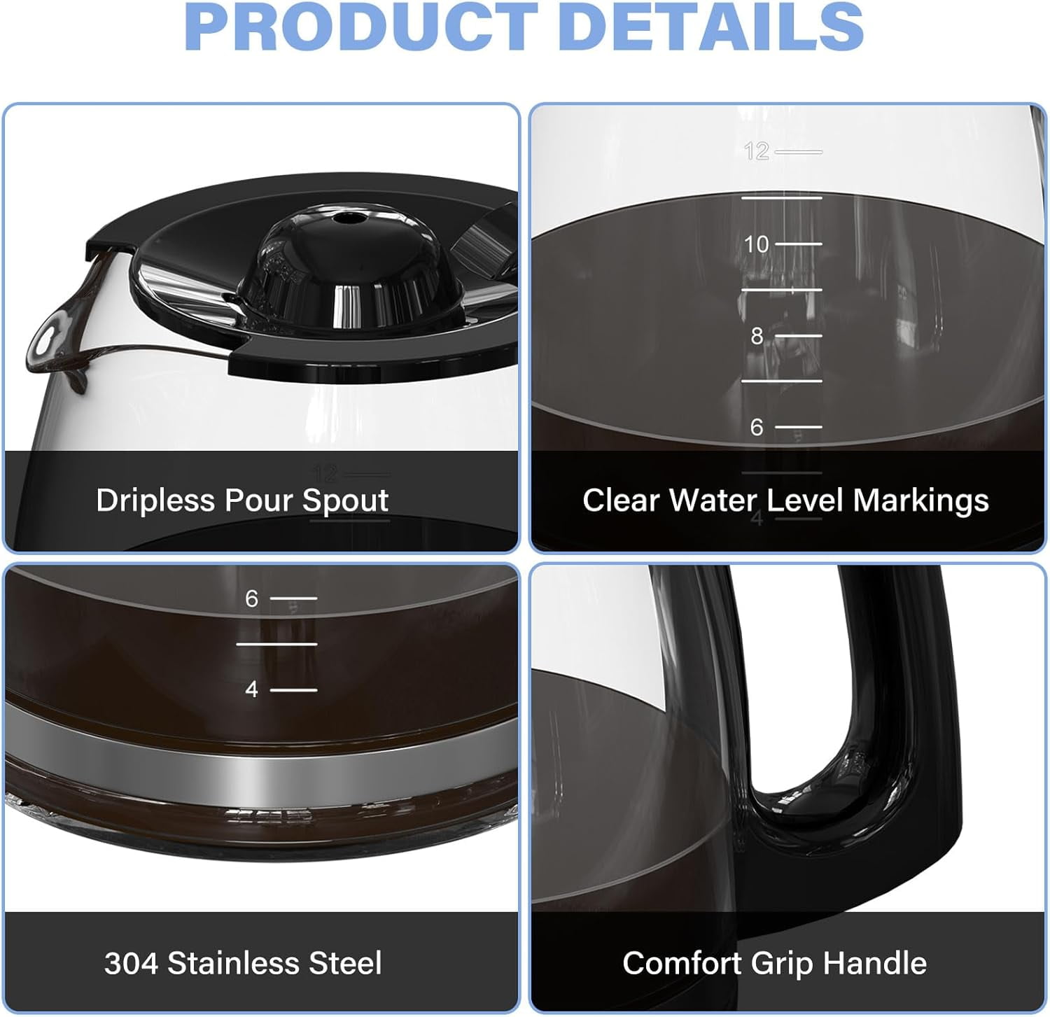 12 Cup Coffee Maker Carafe Replacement Pot Compatible with Hamilton Beach Flexbrew Models: 49902 49915 49905C CM4309 49317 49467 49611 49904 49934 46230 46290 46293 Part Number: 990136800