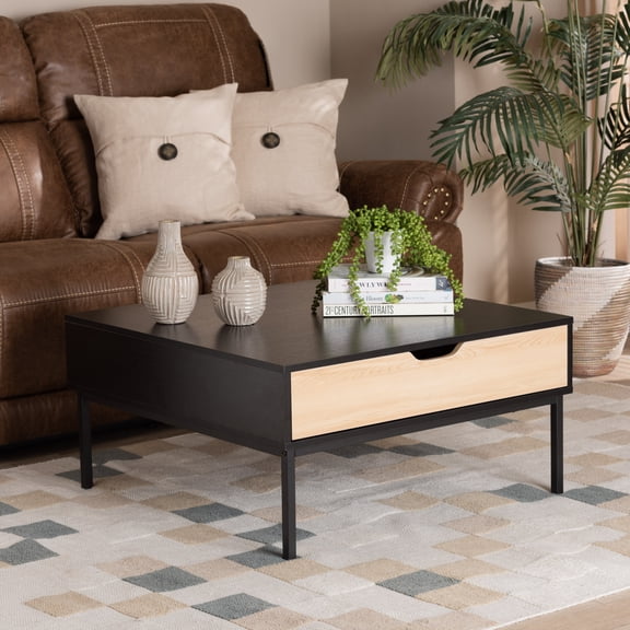 Baxton Studio Haben Modern Wood and Metal Square Coffee Table, Black
