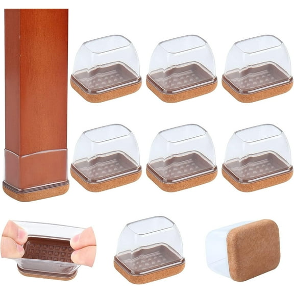 Ezprotekt 16 Pcs Chair Leg Caps Rectangle Furniture feet Covers with Felt, Chair Leg Floor Protectors, Fit L :1.3-1.7", W: 0.9-12" (Clear)