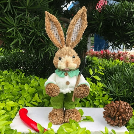 Easter Bunny decor 14 in Natural Fiber Garden decoration Spring decoration Holiday Mantle Display 1 Pc (164 Chars)