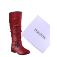 thumbnail image 5 of Women's Zipper Knee High Riding Boots Casual Flat Low Heel Winter Boots Shoes ( Red, 8.5), 5 of 5