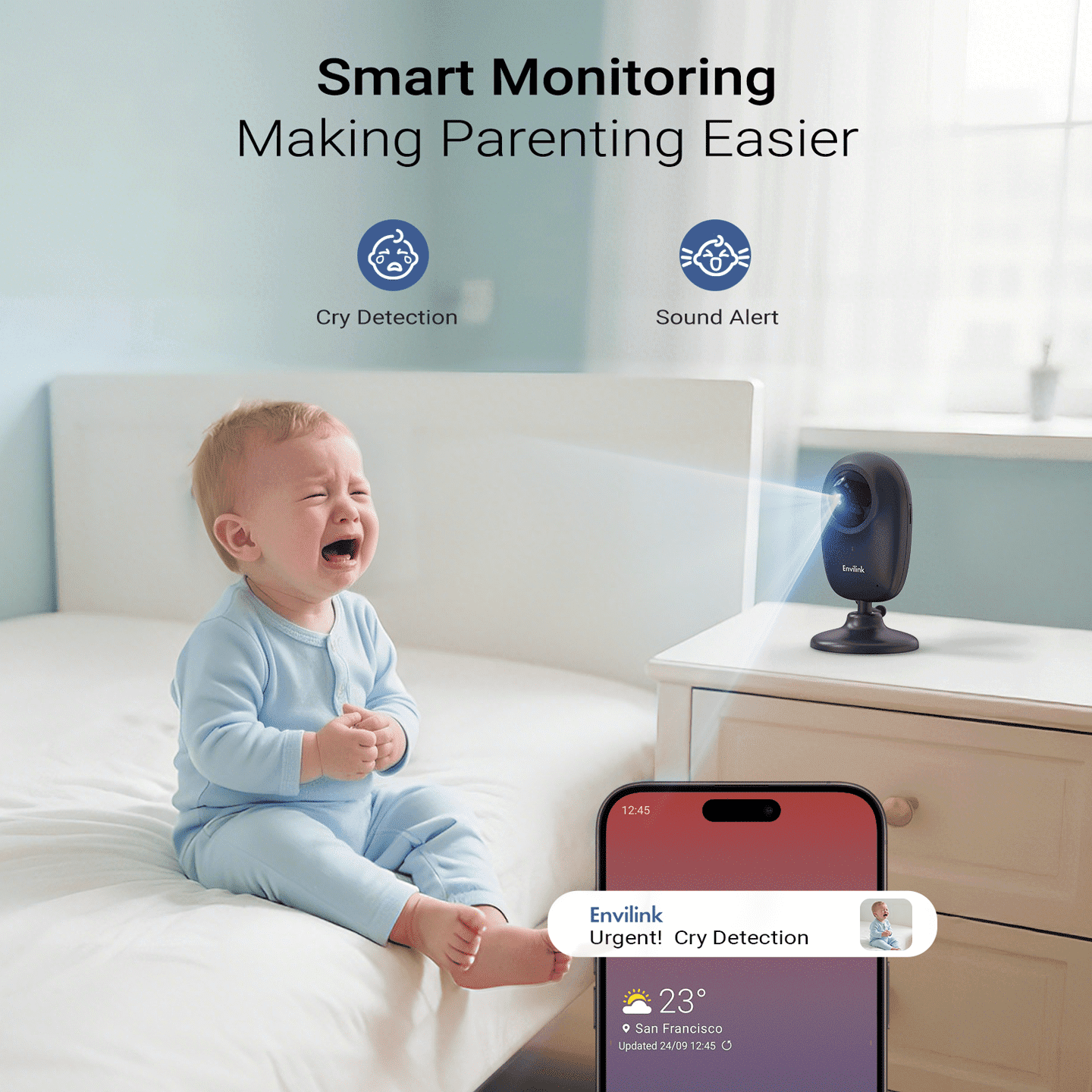 Envilink Smart Video Baby Monitor, 1080P Camera, Cry and Face Cover Detection, 1500ft Long Range