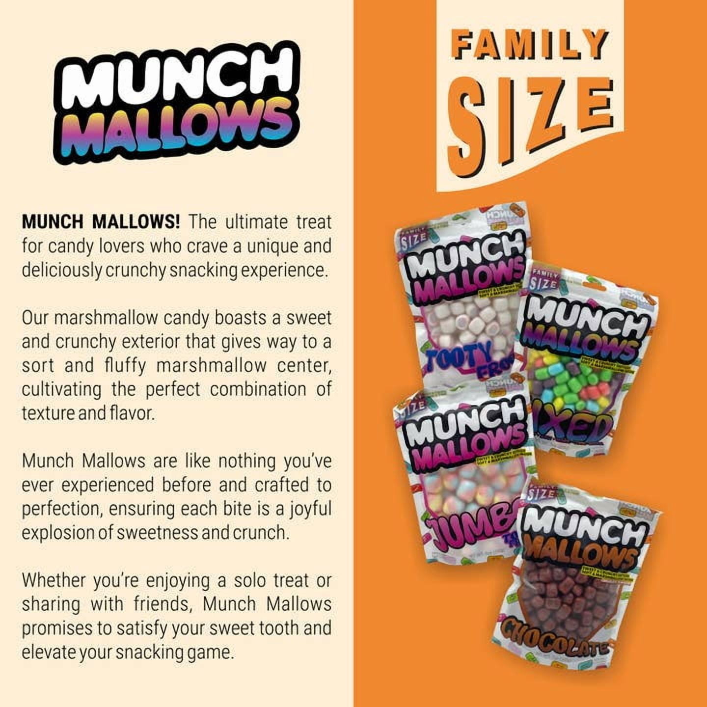 Munch Mallows Jumbo Candy - Fruity Tooty Frooty Marshmallows - Crunchy Exterior, Soft Inside - Fluffy, Playful Texture - Unique Candy Perfect For Candy Lovers