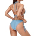 thumbnail image 4 of Femmes Triangle Licou Ensembles Pompon Solide Dos Nu Maillots de Bain, 4 of 6