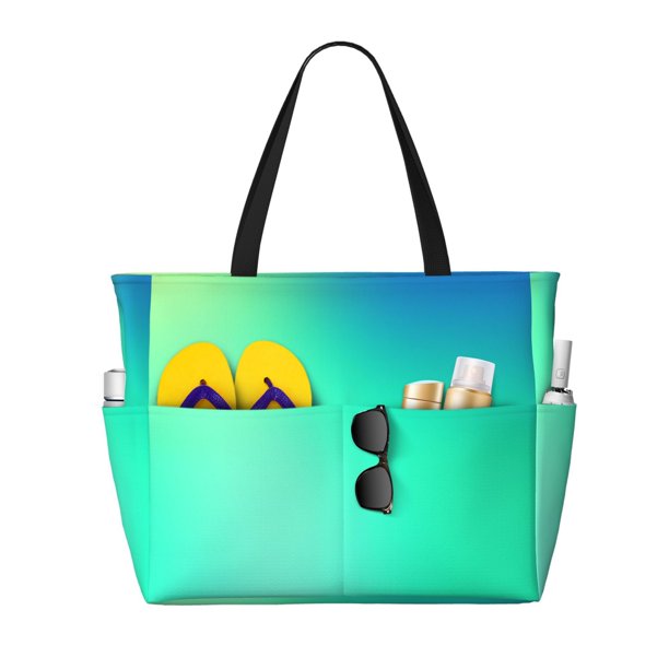 Fotbe blue green colors Bolsa de Viaje para Playa - Resistente al Agua, Bolsa Tote de Gran Capacidad y Ligera con 7 Bolsillos para Mujeres y Hombres