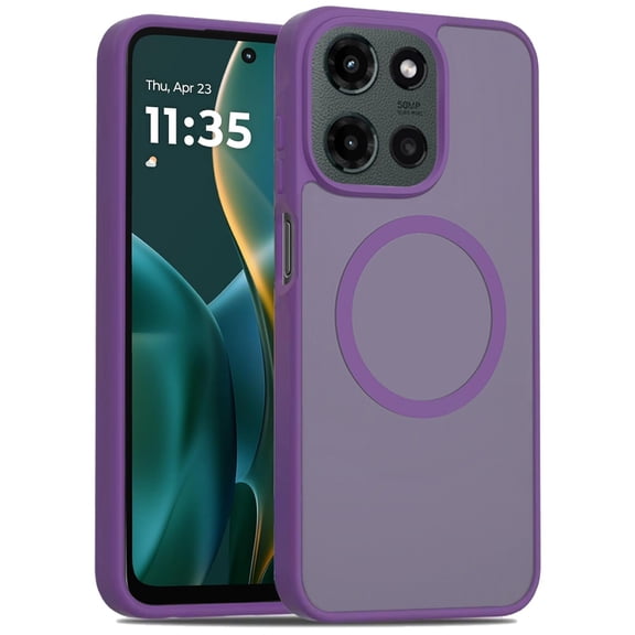 For Motorola Moto G 5G 2025 Case, MagSafe Compatible Case Hybrid Soft TPU Bumper Hard Translucent Matte Back Slim Shockproof Phone Cover (Dark Purple)