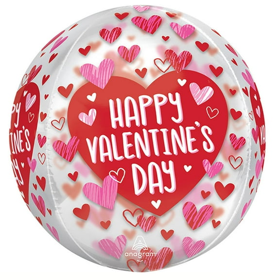 16 inch Happy Valentine'S Day Sketched Impressions Hearts Orbz Foil Mylar Balloon - Party Supplies Decorations