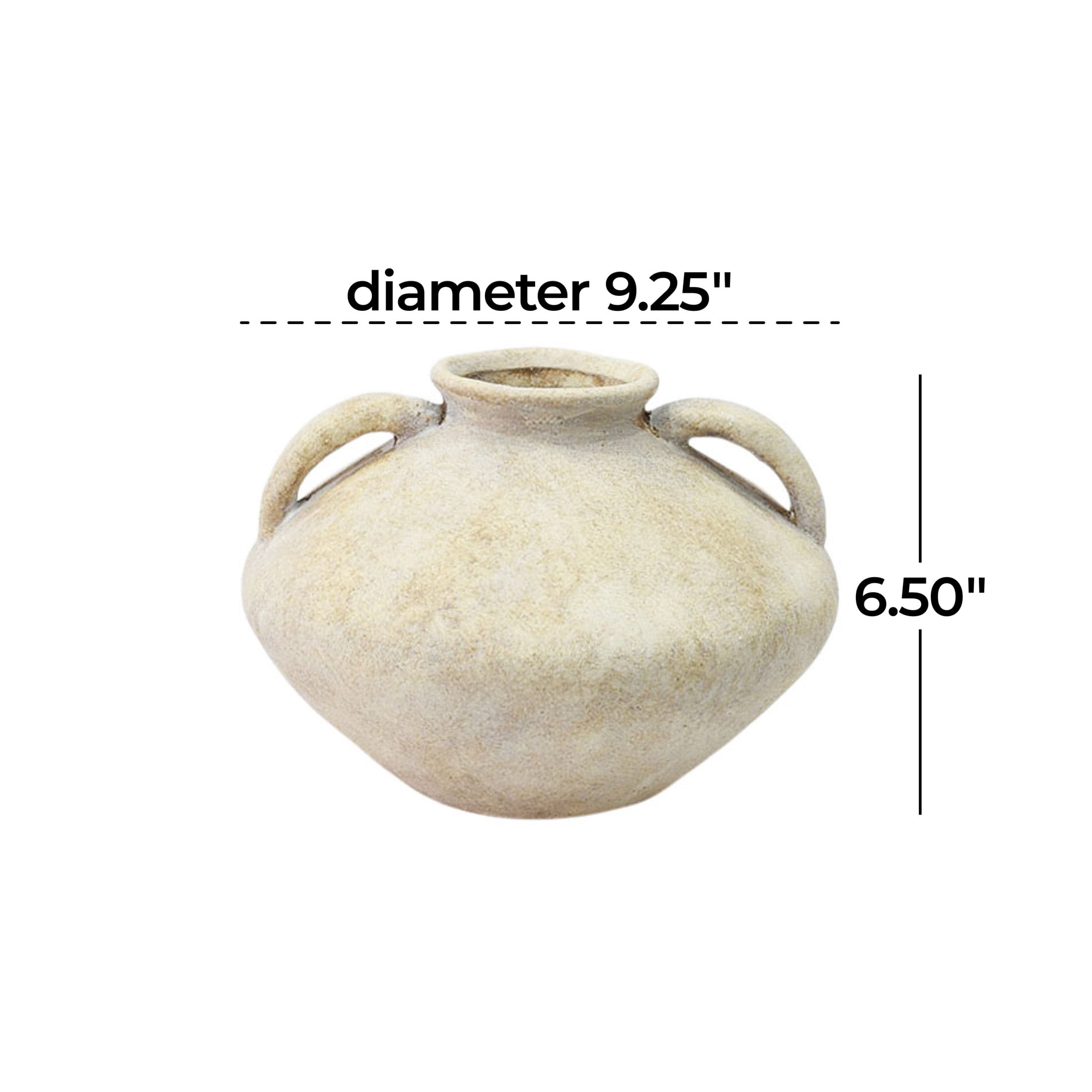 DecMode 7" Antique Style Washed Cream Ceramic Vase with Handles
