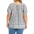 thumbnail image 4 of GRACE & GRANDEUR Women's Plus Size Summer Tops Boho Floral Print Round Neck Casual Blouse Puff Sleeve Vacation Top 1X Royal Blue, 4 of 6