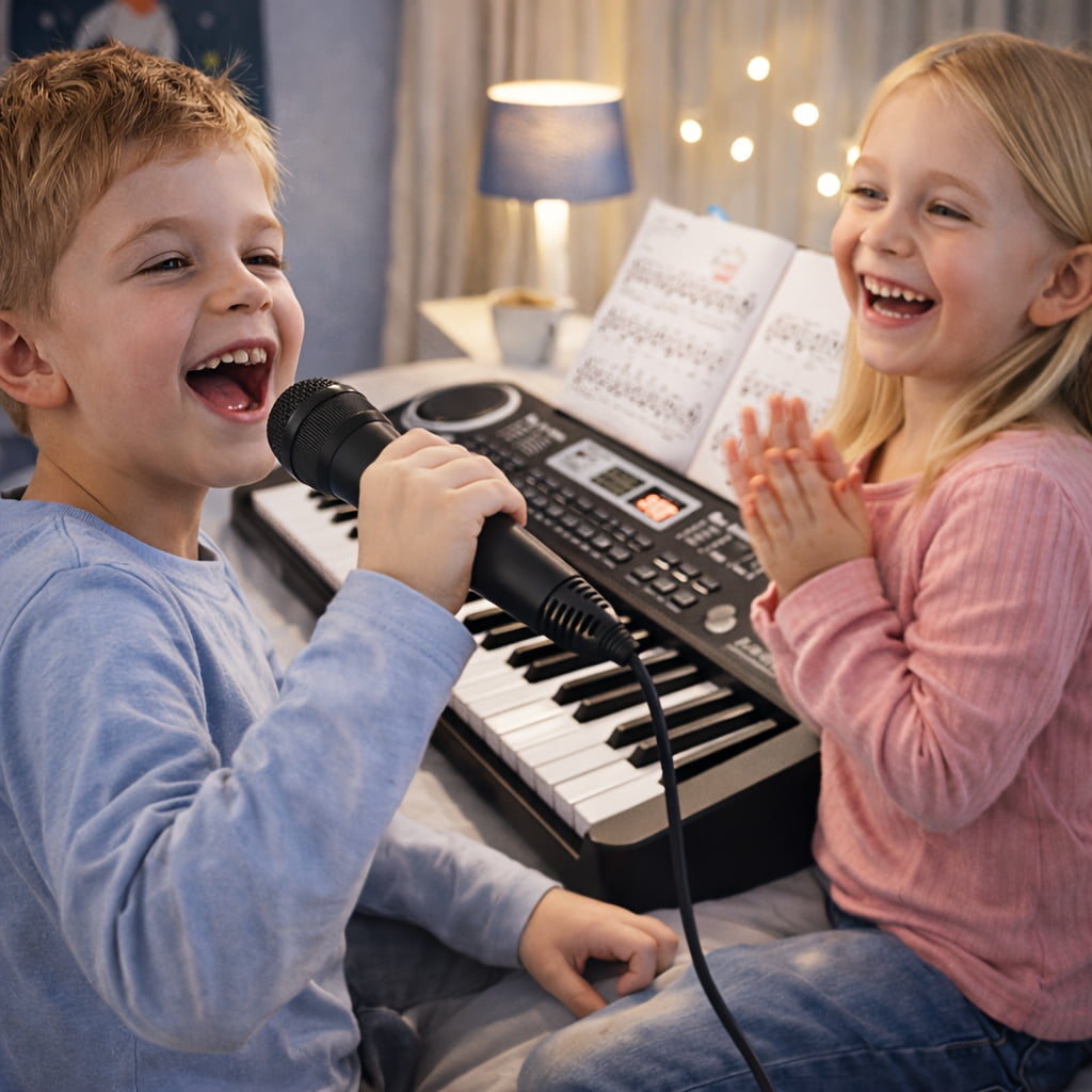 Fanruina 61 Key Keyboard Piano with Mic Music Book USB Plug In for Home Use