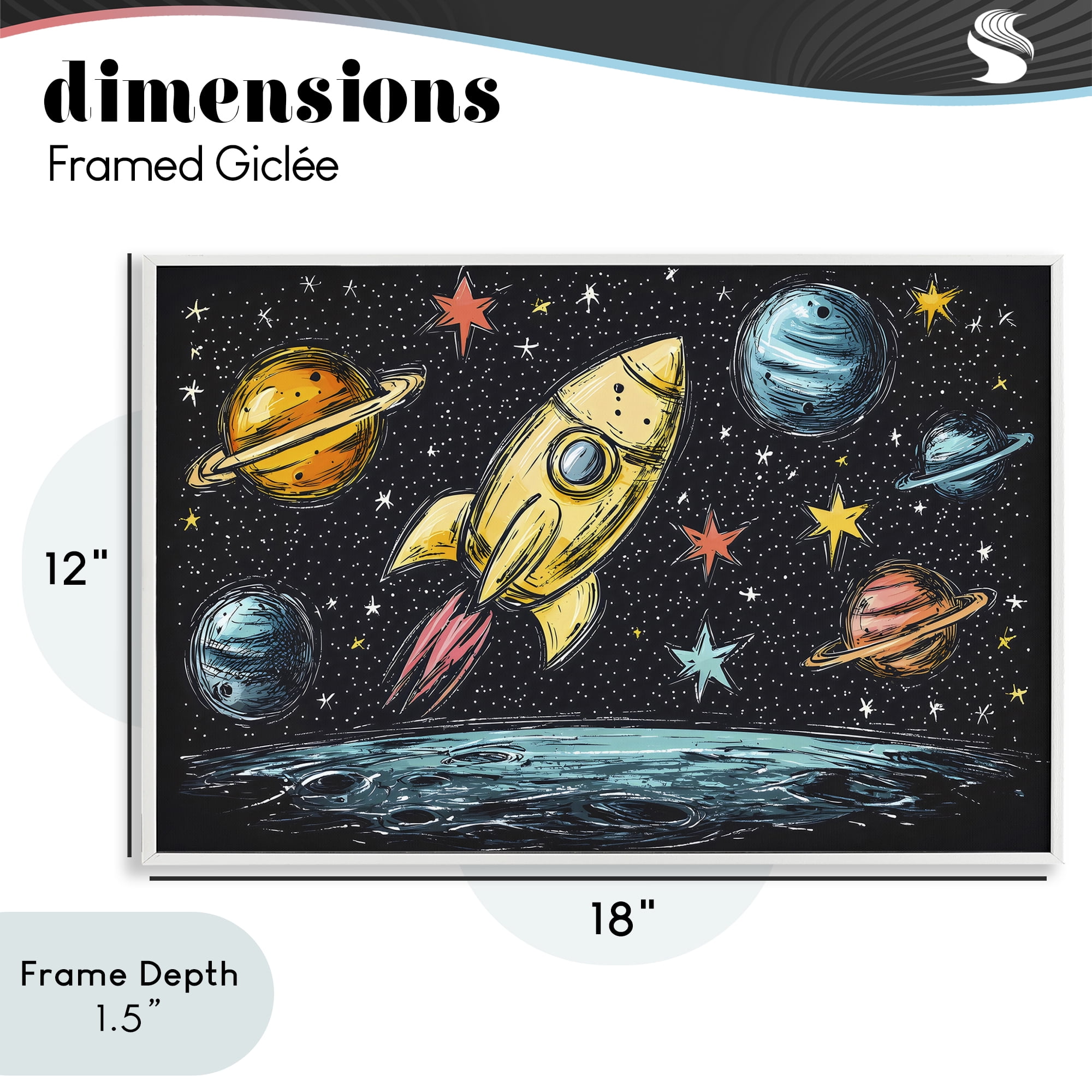 Stupell Industries Whimsical Rocket & Planets White Framed Giclee Art, design by Creative Studio