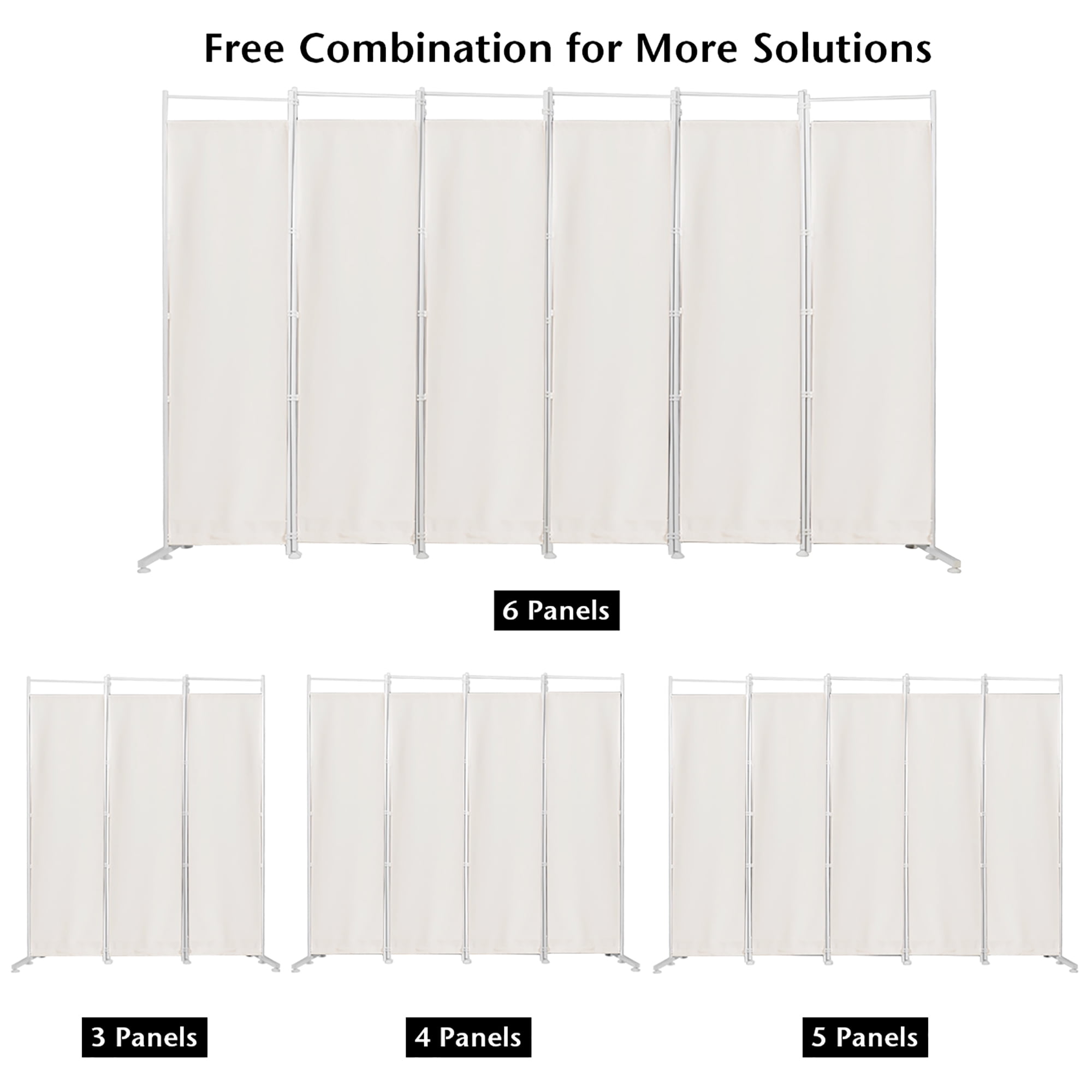 6 Panels Folding Screen online Room Divider White Color