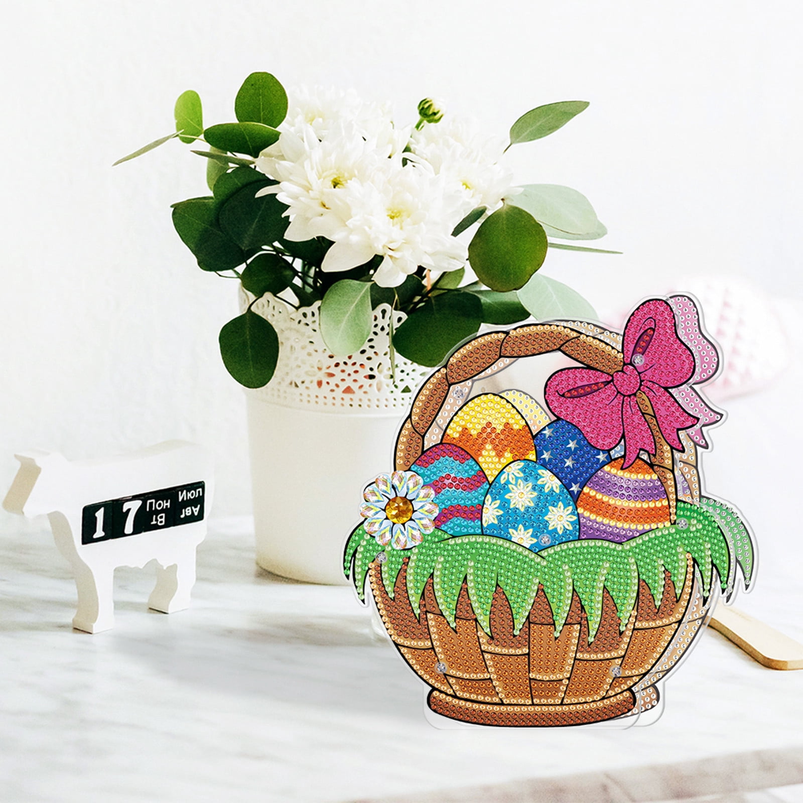 FLOPESN 5Pcs Easter Bunny DIY Diamond Art Painting Ornaments Lamp Kits, Diamond Painting Creative Handmade Bedroom Room Decor Double-Sided Dotted Diamonds