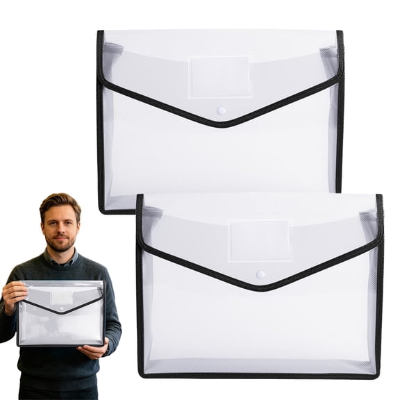 2-Pack A4 Document Folders, White, 2 Count, 37x28cm Envelope Folder with Button Closure, File Storage Organizer for Office Home Paper Organization