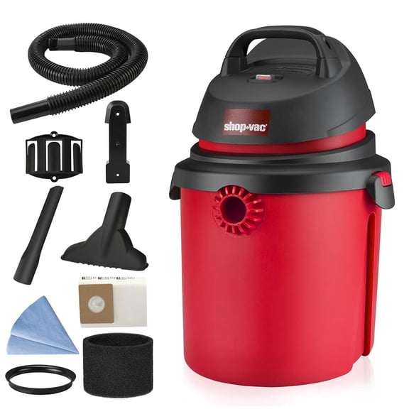 Shop-Vac 4 Gallon 4.0 Peak HP Wet/Dry Vacuum, Portable Compact Shop Vacuum with Tool Holder, Wall Bracket, Ideal for Home, Garage, Workshop