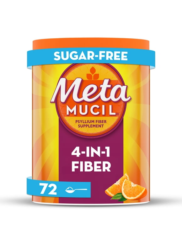 Metamucil Fiber Supplement, Psyllium Husk Fiber Powder for Digestive Health, Sugar-Free, 72 Servings