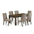thumbnail image 6 of 7 Piece Kitchen Table Set - Rustic Wood Dining Table & 6 Fabric Chairs - 40x72 Inch Jacobean-Color:Dark Khaki,Material:Linen, 6 of 10