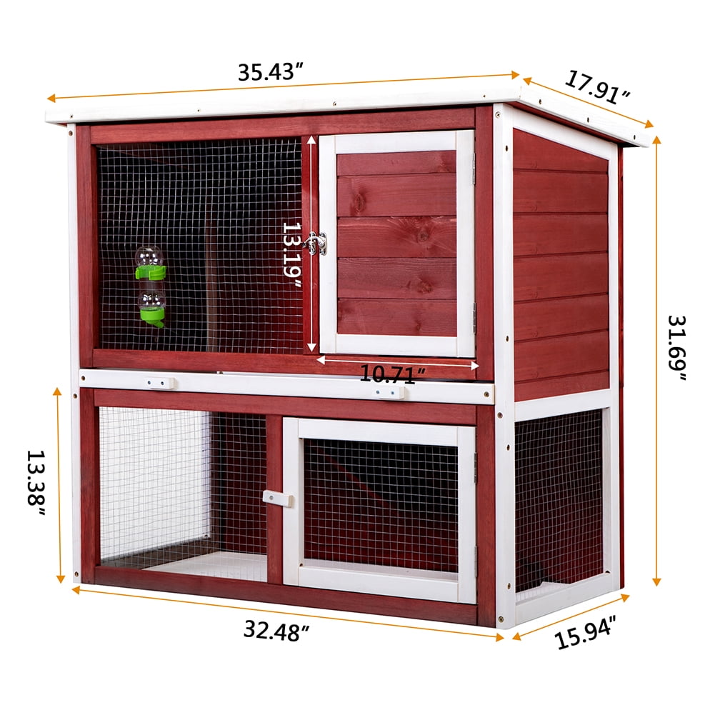 Kadyn Large Guinea Pig, Rabbit Pet House for Small Animals,Wooden Rabbit Cage Indoor Outdoor, All-Weather Pet Cage with Ramp Divider, Red