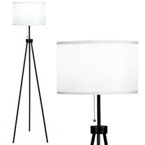 Gymax Modern Metal Tripod Floor Lamp White Fabric Shade w/ Chain Switch Home & Office
