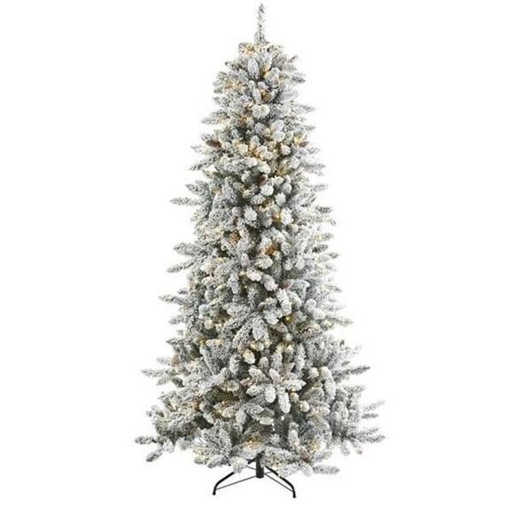 7.5 ft. Flocked Livingston Fir Artificial Christmas Tree with Pine Cones & 500 Clear Warm LED Lights
