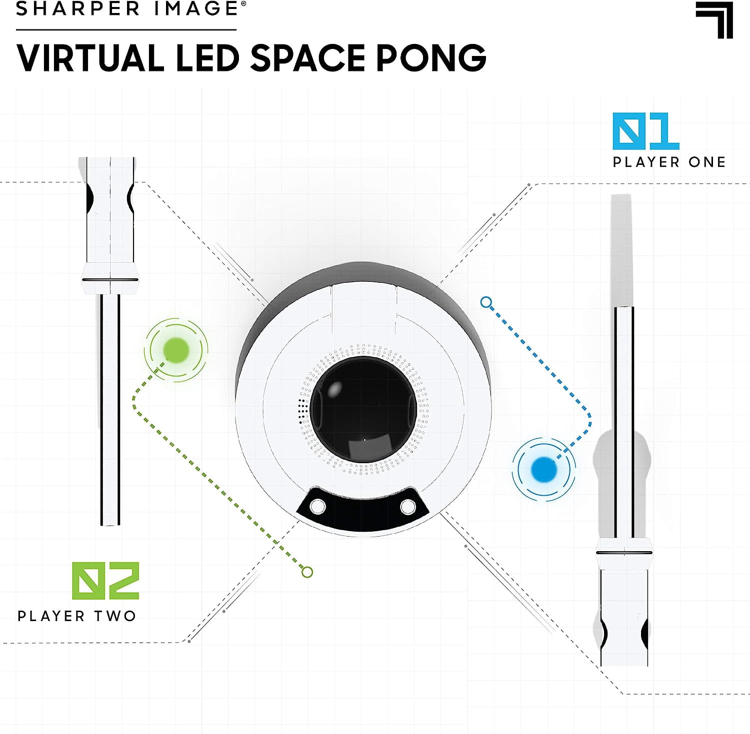SHARPER IMAGE Virtual Space Ping Pong Game Set with Infrared Technology, Projected Light Beam Ball, IR Emitter Rackets, Integrated Sound Effects, Solo/Two Player Action, Great Gift For Children
