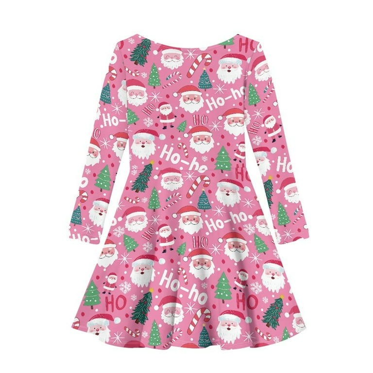 DISNIMO Pink Christmas Dresses for Girls 9-10 Dress Kids Santa Claus Dress  for Girls Long Sleeve Winter Dress Kids Casual Dresses for Girls Swing Dress  Long Sleeve Skater Dress Girls Kids Soft -