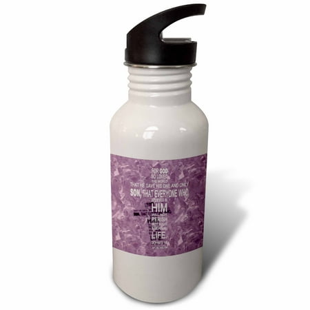 

3dRose John 3 16 bible verse in the form of a cross reflected on rose colored granite print Sports Water Bottle 21oz