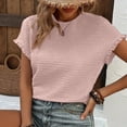 thumbnail image 6 of Stichou Women's Ruffle Short Sleeve Tops Dressy Casual 2026 Summer Spring Crew Neck Textured Shirts Tee Blouse Pink S, 6 of 7