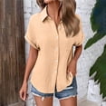 thumbnail image 2 of Auralook Women Solid Blouses Short Sleeve Button Down Shirts Turndown Collar Business Casual Dressy Work Tops Summer Spring Clothes, 2 of 7