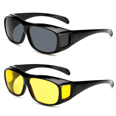 2-Pack HD Night Driving Glasses, Men Women Fit Over Sunglasses, Anti Glare Polarized Night Vision Glasses Yellow Lens