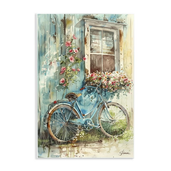 Stupell Industries Leaning Spring Bicycle Transportation Painting Unframed Art Print Wall Art, 10 x 15