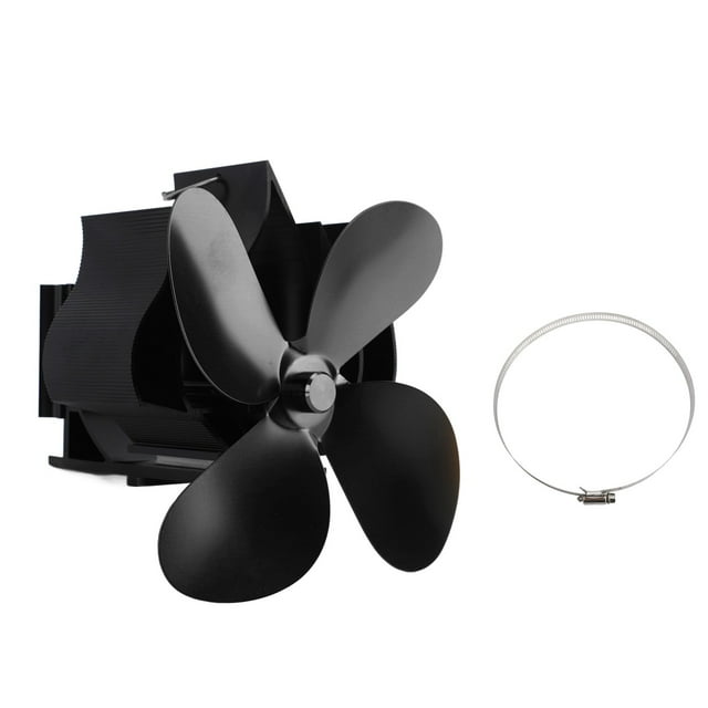 Ventilador de pared para chimenea, 4 aspas, alimentado por calor, para estufa de leña, color negro