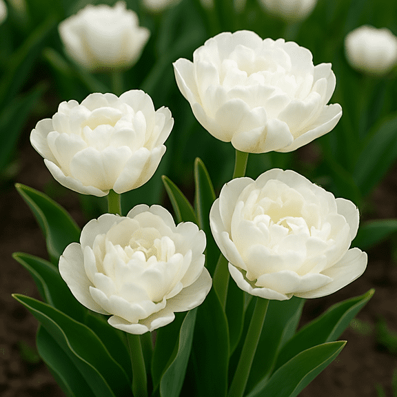 Mount Tacoma Double Tulip Bulbs – Lush, Pure White Peony-Style Blooms (15 Bulbs)