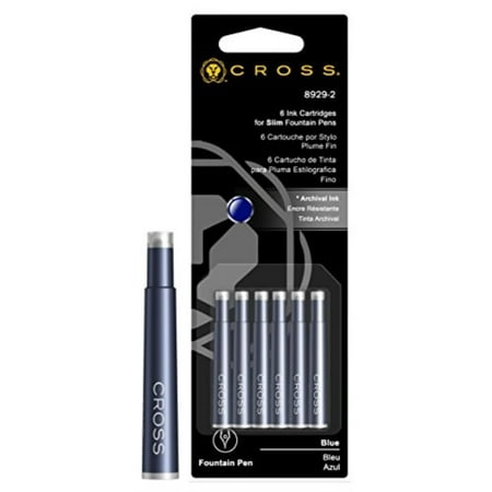 cross slim fountain pen ink cartridges, blue, 6, per