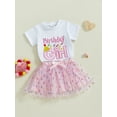 thumbnail image 4 of Baby Toddler Girl Birthday Outfit 6 12 18 24 Months 2T 3T 4T 5T Letter Embroidery Short Sleeve T-Shirt Glitter Tulle Skirt 2 Pcs Clothing Set, 4 of 9