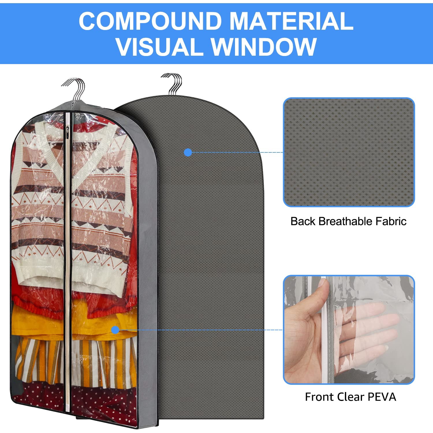 Emlimny 2 Packs   Garment Bags,40" Clear Suits Covers with 4" Gussetes for Hanging Clothes Closet Storage Travel, Plastic Protector for Coat, Jacket, Sweater, Shirts