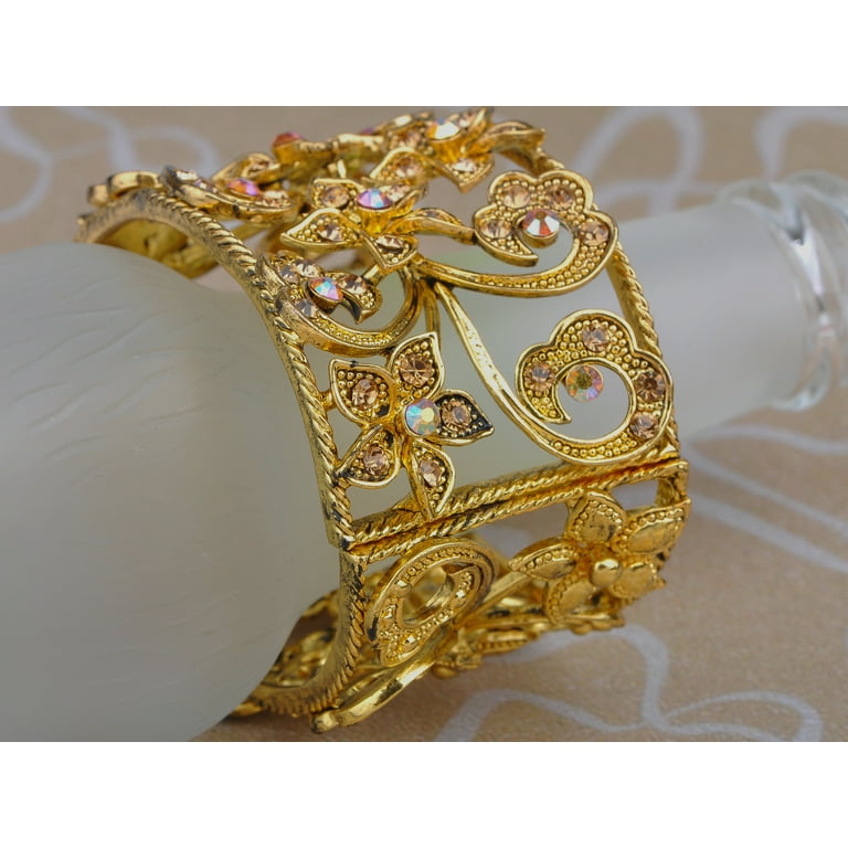 Alilang Antique Like Flower Flourish Golden Tone Crystal