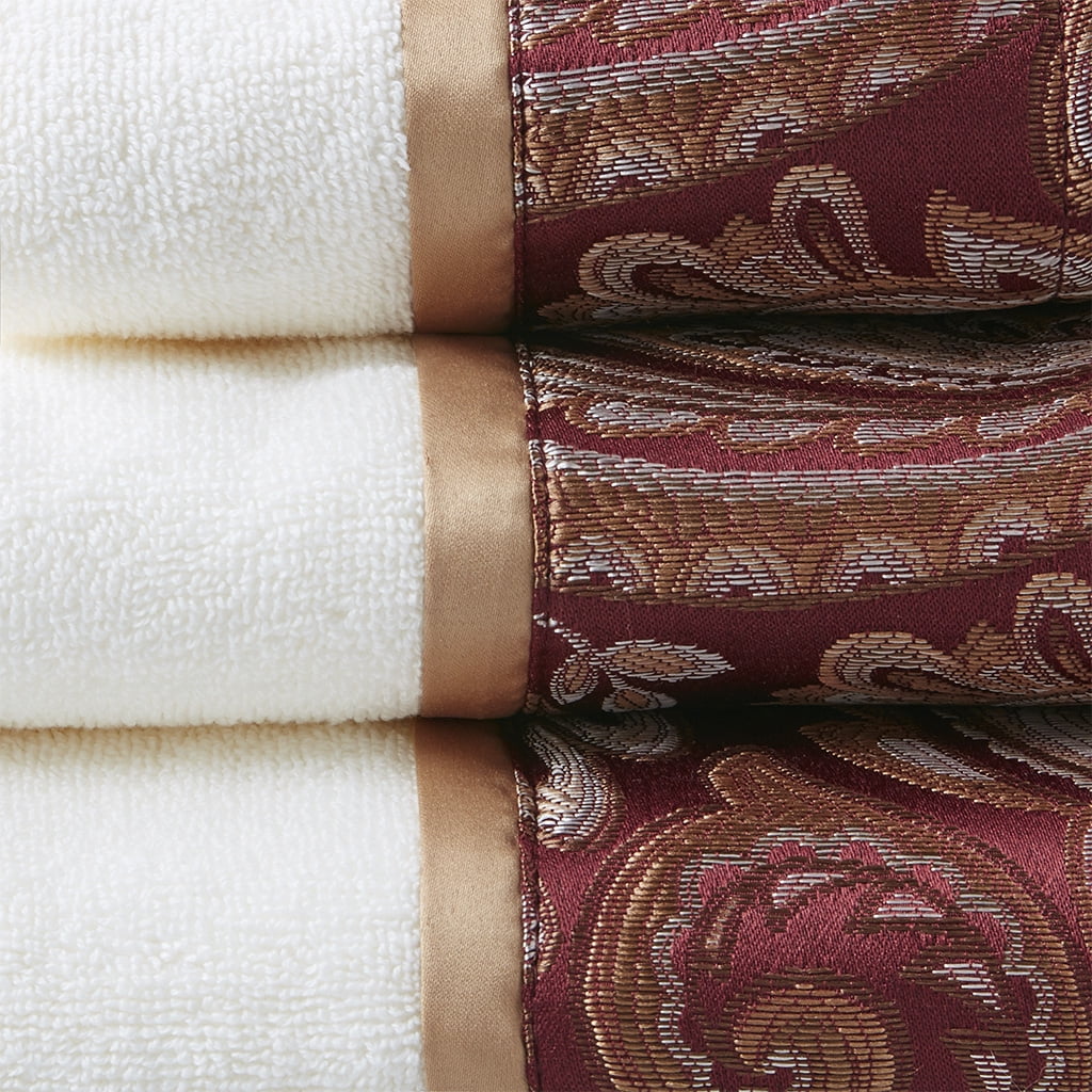 Madison Park Burgundy Bathroom Towel Set, Cotton 6-Piece Towels Set, Highly Absorbent, Super Soft Jacquard Bath Towels, Hand Towels, Fingertip Towels