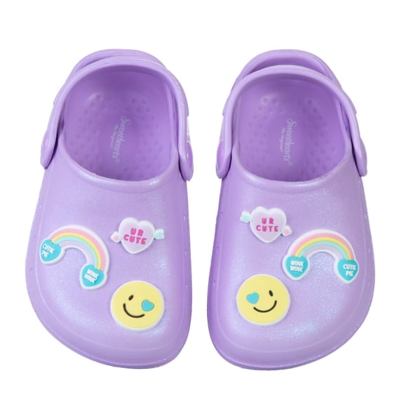 Sweethearts Candy and Rainbow Design Clogs Girls, Cheerful Easy Slip On Lightweight Water Friendly Comfort (Toddler) Purple. Size: 10