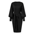 thumbnail image 3 of ylioge Fall Wedding Guest Dresses, Womens Formal Dresses Elegant Bodycon Slim Fit Long Lantern Sleeve Crewneck High Waist Pencil Hem with Bow Belt Solid Color Midi Formal Gowns and Evening Dress, 3 of 3